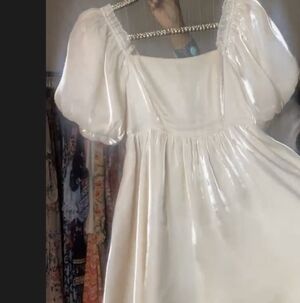 Arula Puff Sleeve Mini Dress Satin Sheen Cream S NWOT